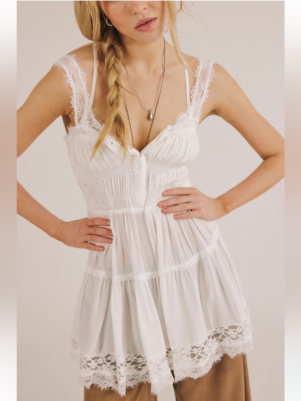 Free People White Lace Mini Slip Dress